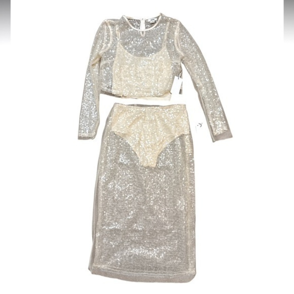 Jason Wu 3 Layer Cropped Sequin Evening Top